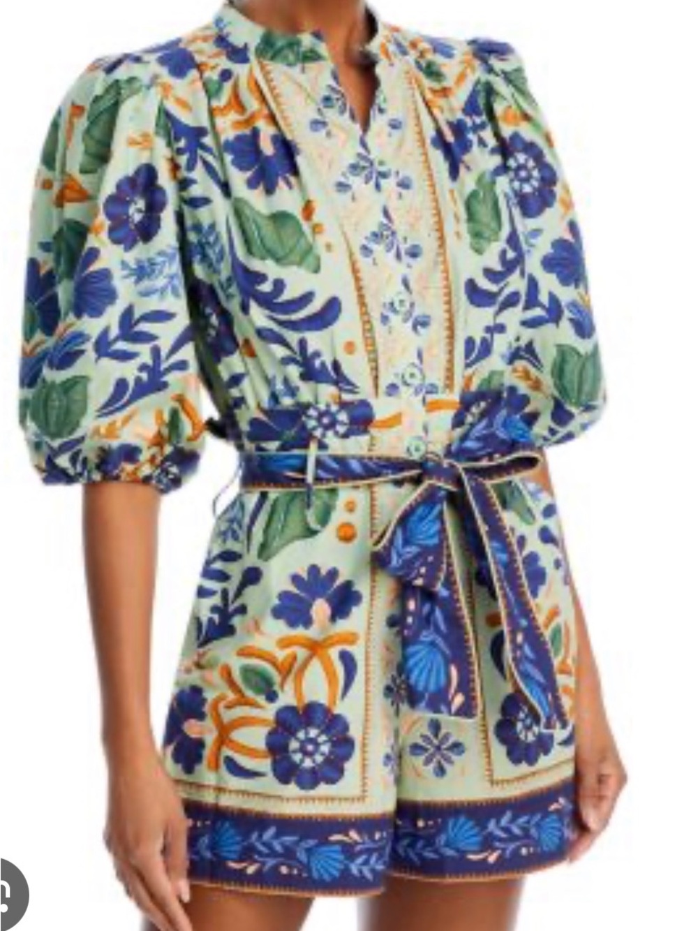 Farm Rio Floral Puff-Sleeve Button Romper - Picture 2 of 2